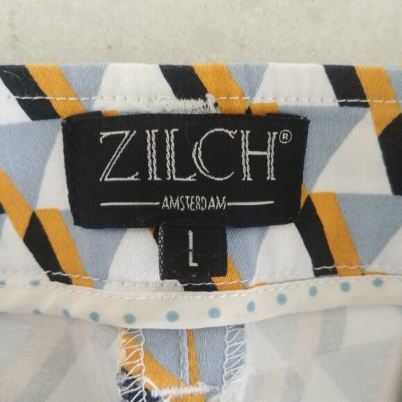 Zilch Amsterdam geometric pattern cotton tapered pants yellow grey white Large - Picture 10 of 15